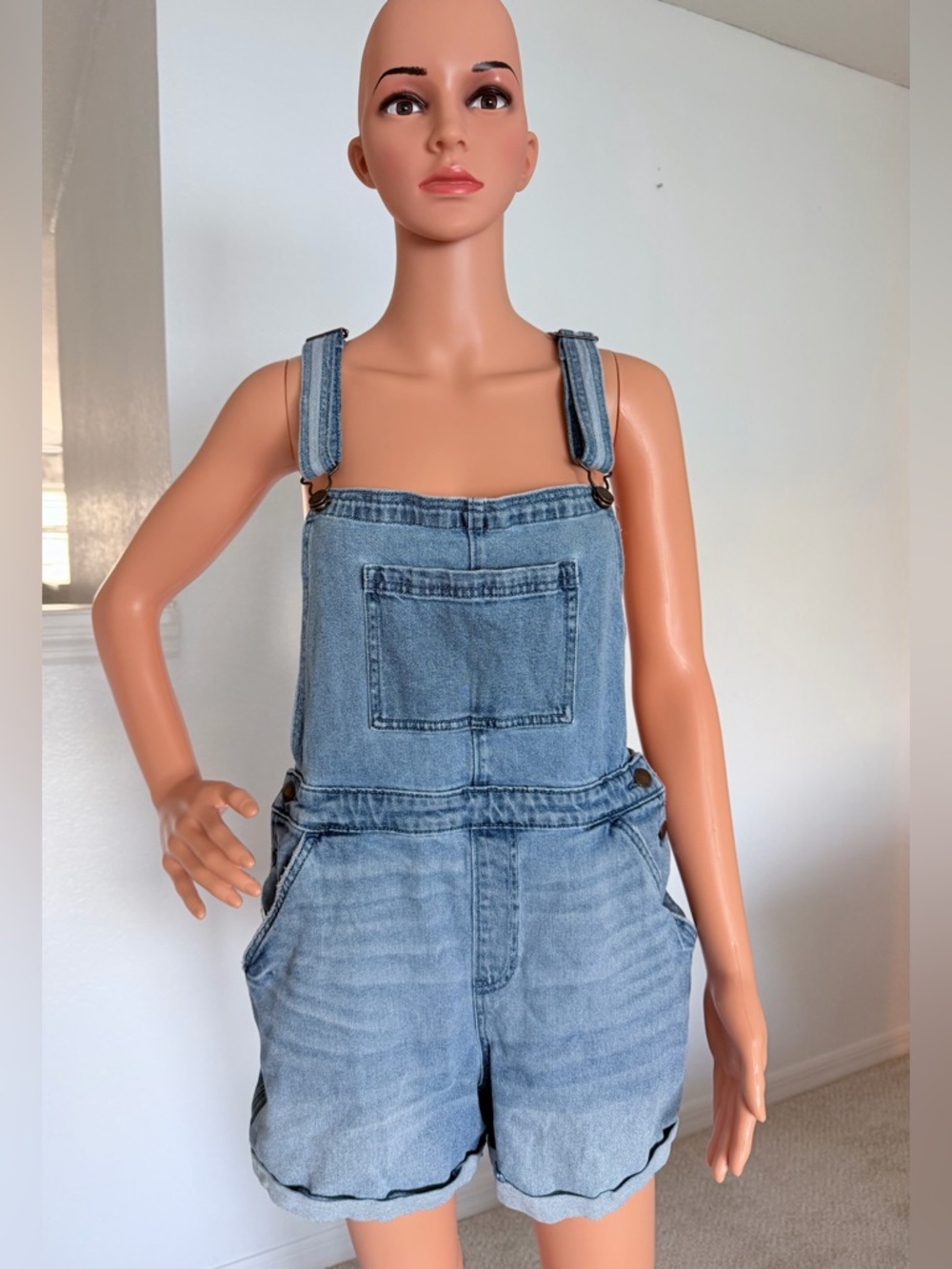 Hollister Light Blue Denim Short Overalls